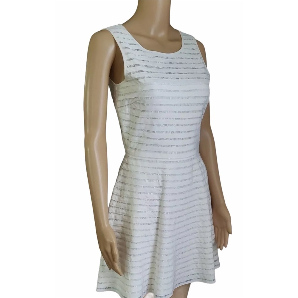 Parker | Silk Fit N Flare Ivory Tonal Stripe Dress